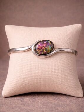 Silver and dichroic glass cuff bracelet